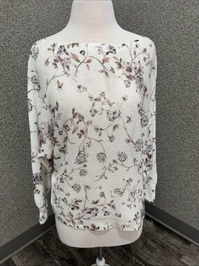 Anna Melani Italian Cream Floral Print Boat Neckline Knit Top Size Small